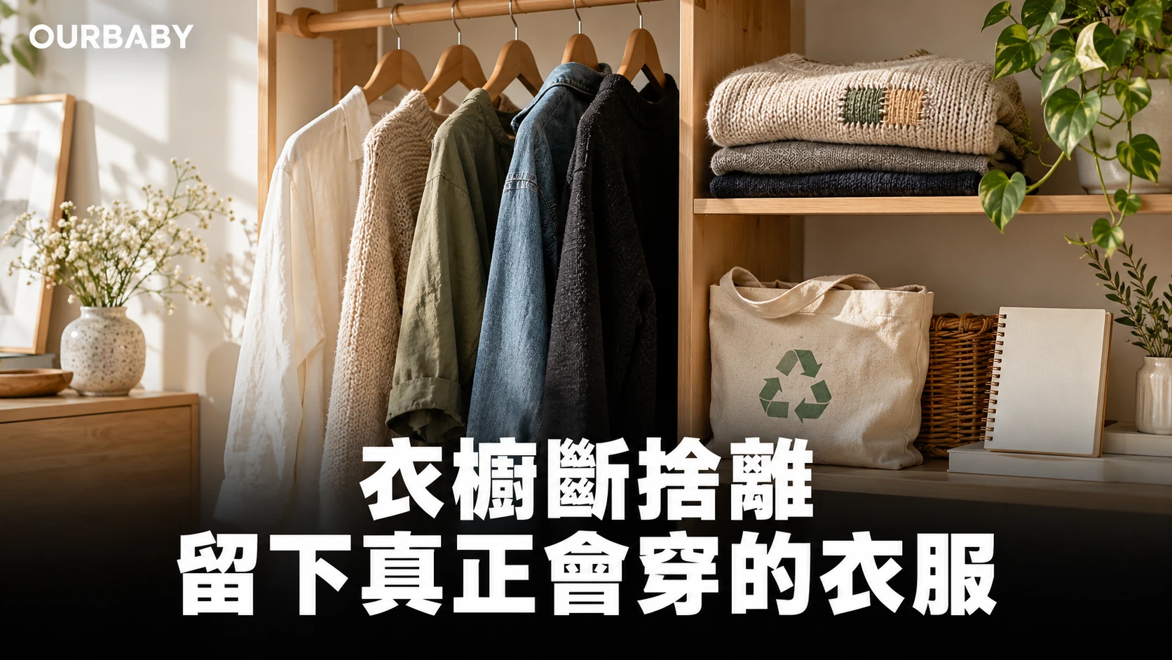 精簡衣櫥、轉贈布袋與筆記簿，示意衣櫥斷捨離